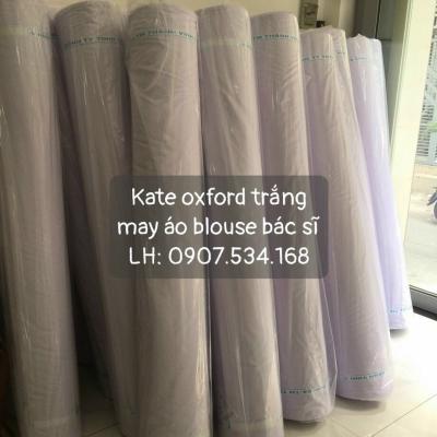 Vải Kate pho Oxford trắng may áo blouse, sơ mi học sinh, sơ mi công sở